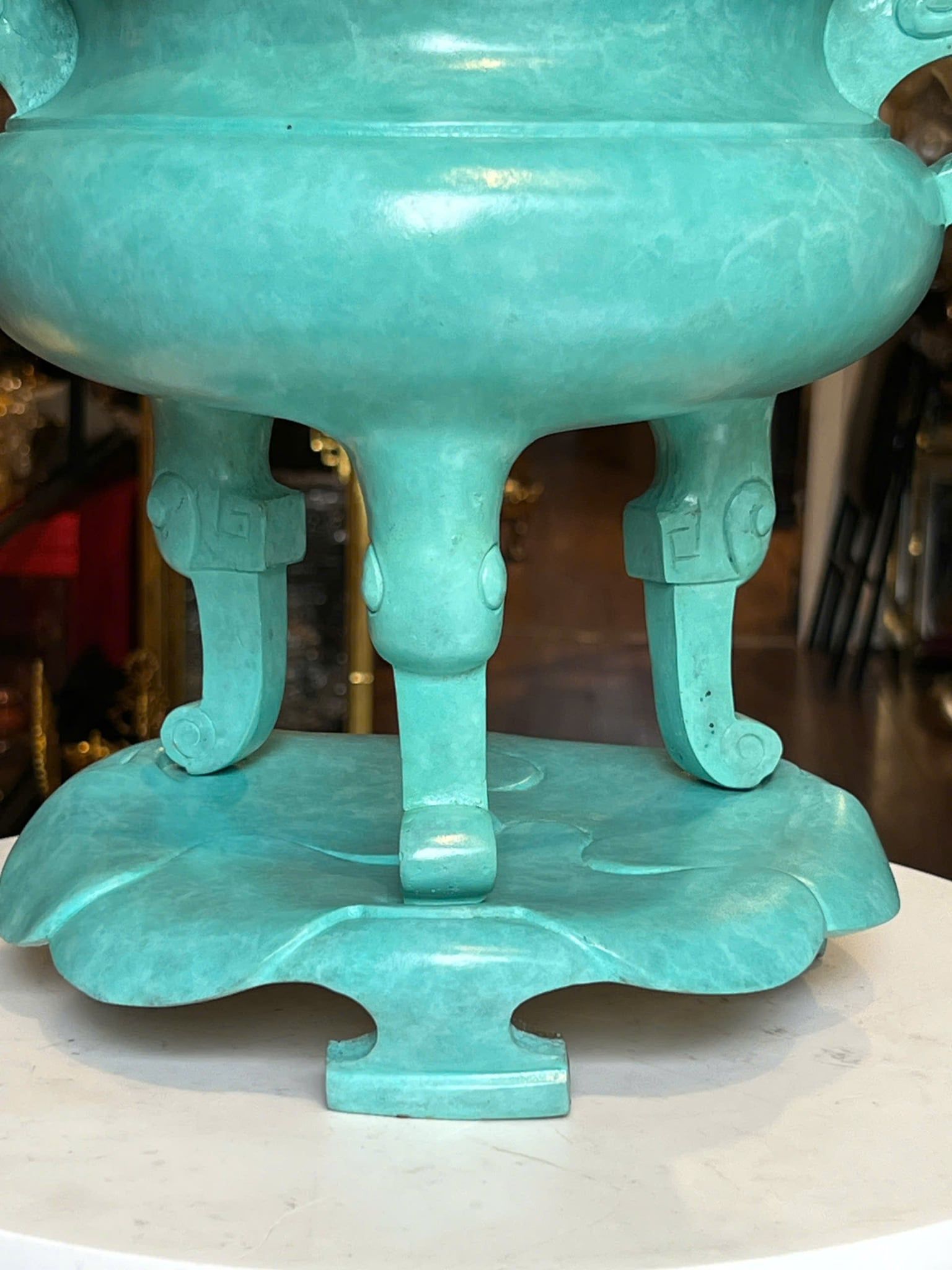 Đỉnh đốt trầm bằng đồng patina xanh ngọc lục bích