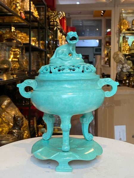 Lư đốt trầm bằng đồng patina xanh ngọc lục bích