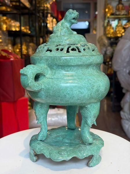 Đỉnh đốt trầm bằng đồng patina xanh ngọc lục bích