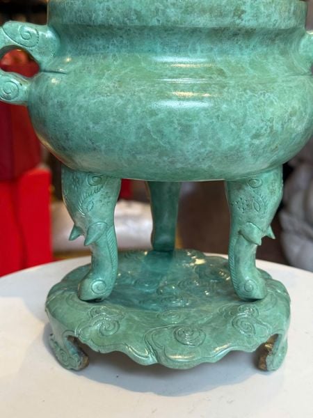 Đỉnh đốt trầm bằng đồng patina xanh ngọc lục bích