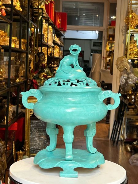 Đỉnh đốt trầm bằng đồng patina xanh ngọc lục bích