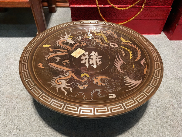 Mâm bồng đồng khảm ngũ sắc đẹp 35cm nặng 5.8kg cao 11cm