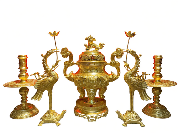 Bộ ngũ sự đỉnh đồng 60cm dát vàng 24k