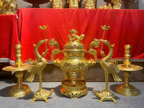 Bộ ngũ sự đỉnh đồng 60cm dát vàng 24k