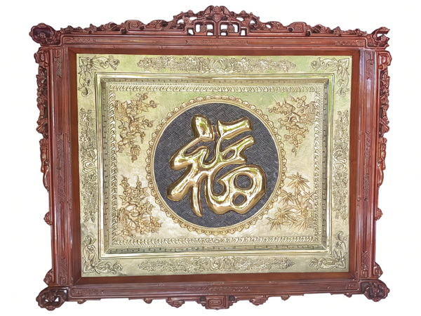 Tranh chữ Phúc mạ vàng 24k đồng dày 1 ly trạm tay