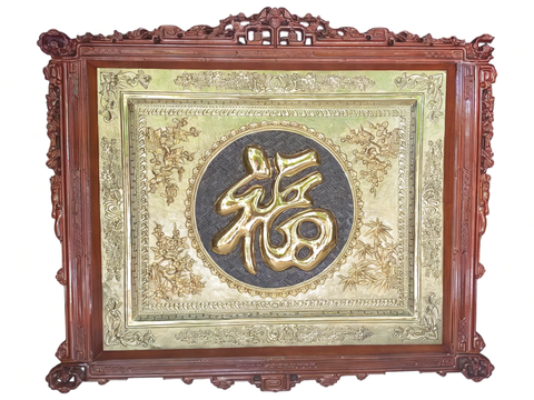 Tranh chữ Phúc mạ vàng 24k đồng dày 1 ly trạm tay