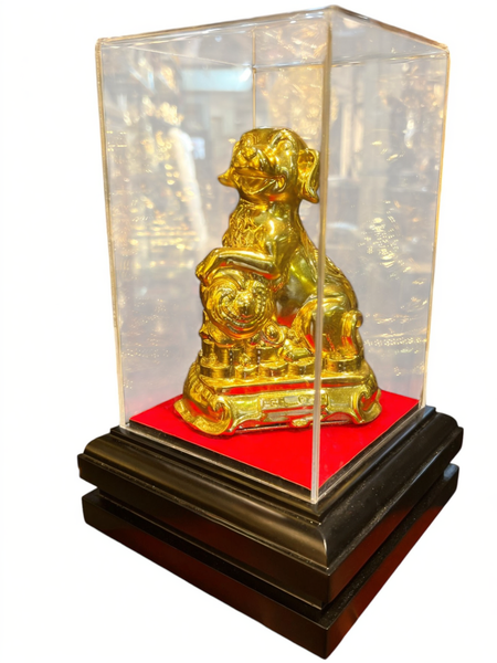 Quà tặng mạ vàng: Tượng chó phong thủy bằng đồng dát vàng