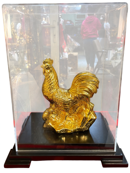 Quà tặng mạ vàng : Tượng gà phong thủy bằng đồng dát vàng 24k