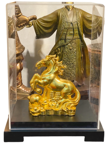 Tượng Ngựa hý bằng đồng đứng núi tiền thếp vàng 24k