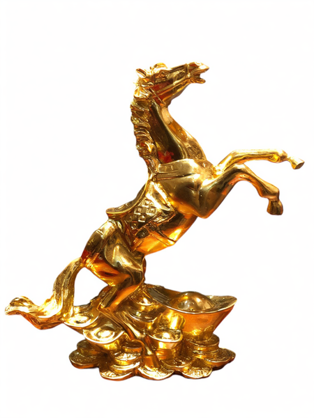 Tượng ngựa phong thủy thỏi vàng bằng đồng thếp vàng 24k cao 21cm nặng 1kg