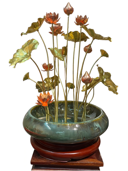 chậu hoa sen bằng đồng 20 cành cao 60cm