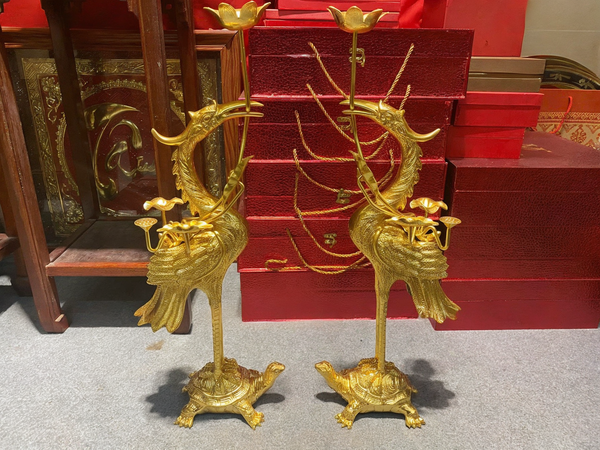 Hạc đồng cao 59 nặng 7,6kg dát vàng 24k
