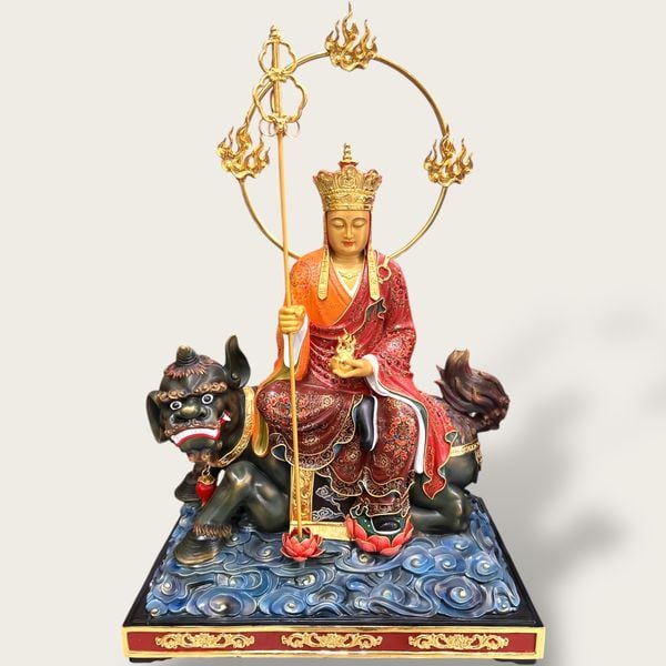 Tượng Địa Tạng Vương bằng đồng vẽ gấm dát vàng 24k
