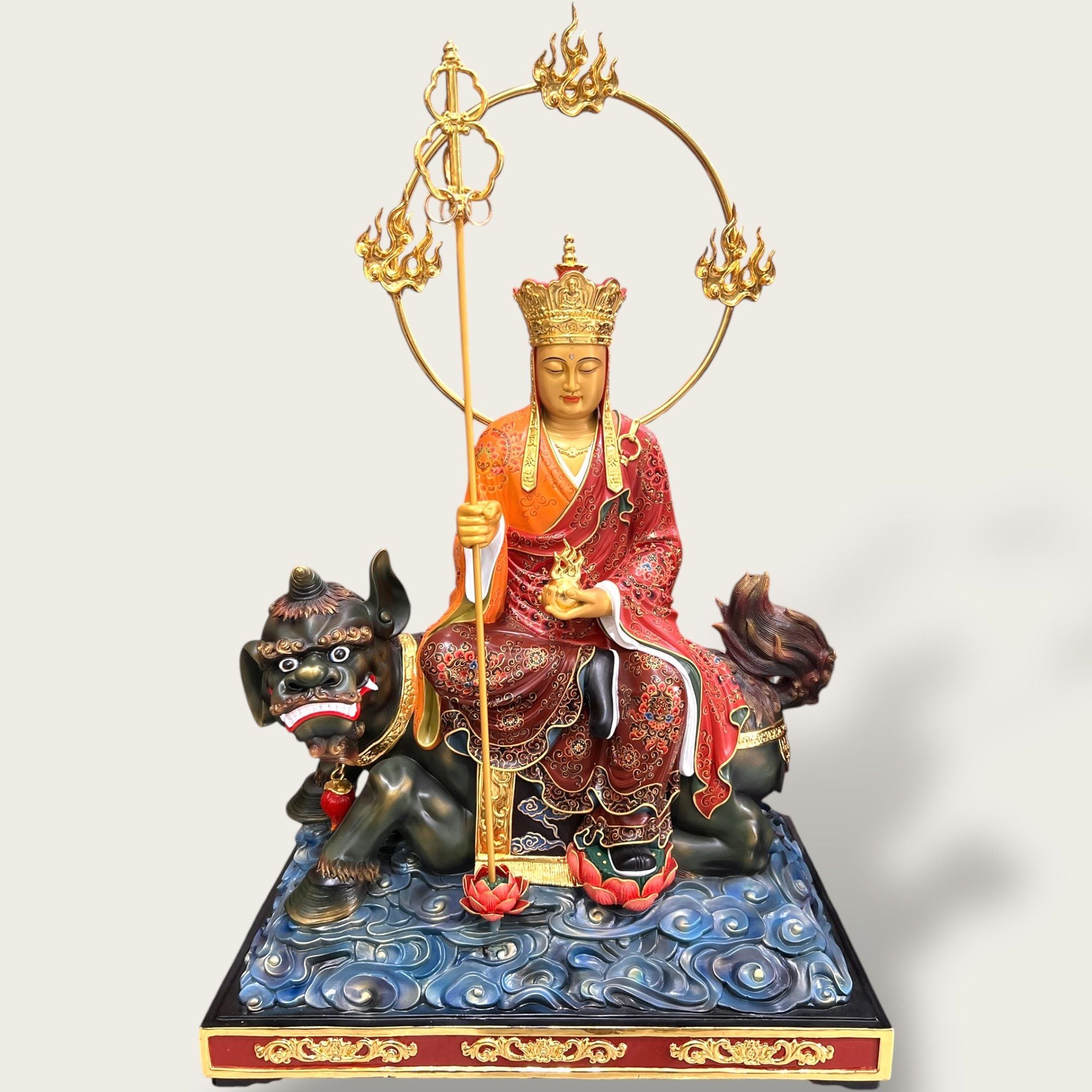 Tượng Địa Tạng Vương bằng đồng vẽ gấm dát vàng 24k