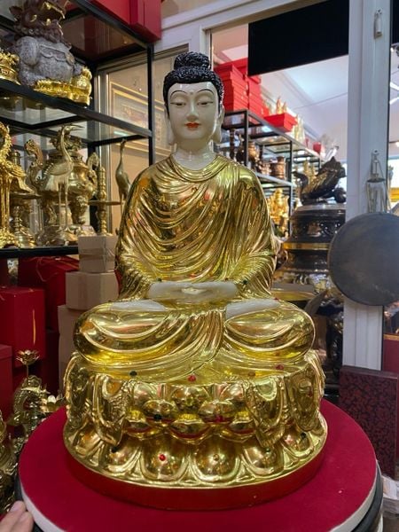 Tượng phật Thích Ca 40cm 12kg bằng đồng dát vàng vẽ diện