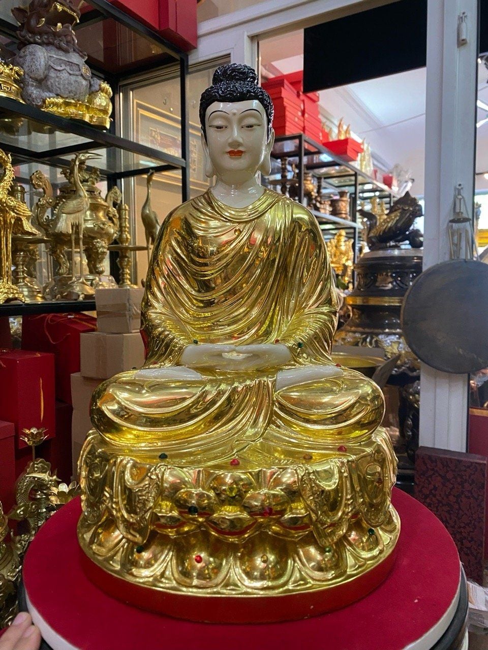 Tượng phật Thích Ca 40cm 12kg bằng đồng dát vàng vẽ diện