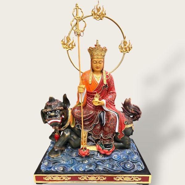 Tượng Địa Tạng Vương bằng đồng vẽ gấm dát vàng 24k