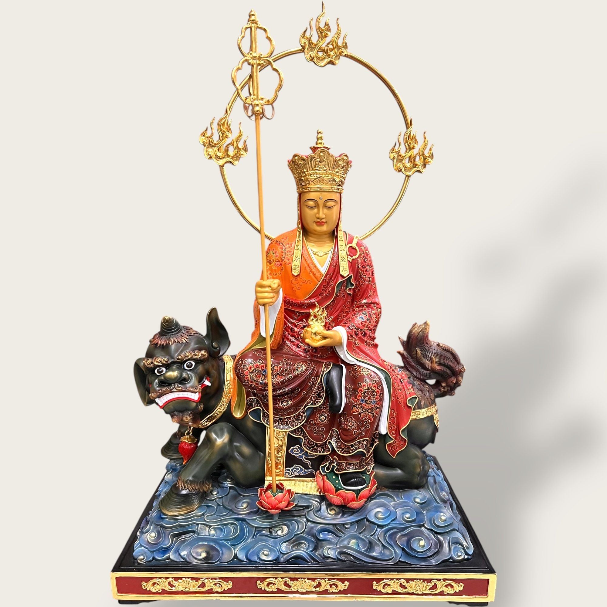 Tượng Địa Tạng Vương bằng đồng vẽ gấm dát vàng 24k