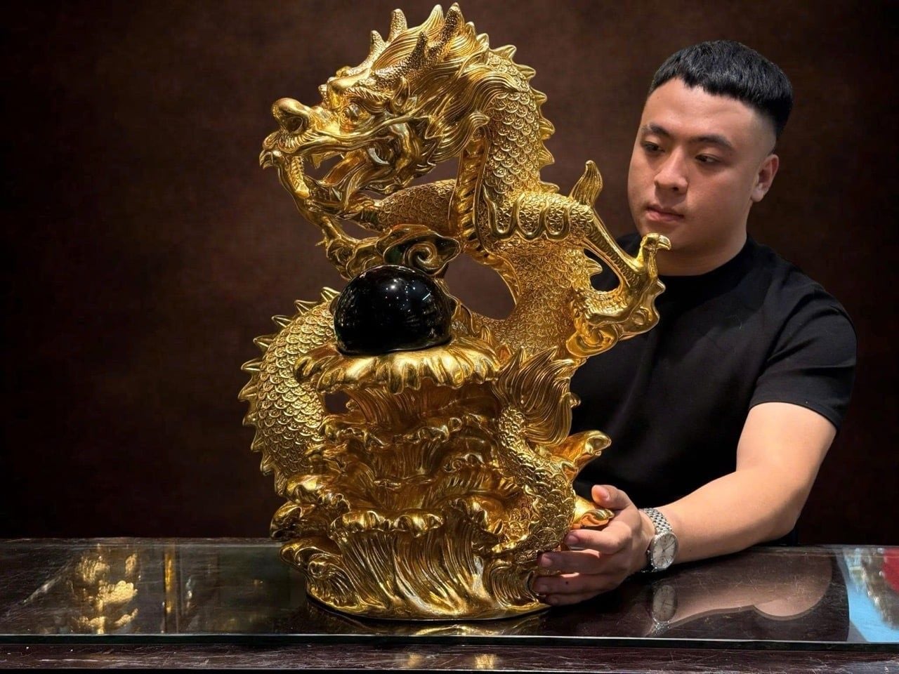 Tượng rồng bằng đồng dát vàng 24k
