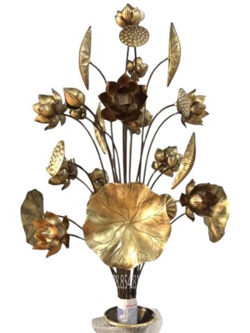 Bó hoa sen 25 cành bằng đồng hun nâu cao 1m