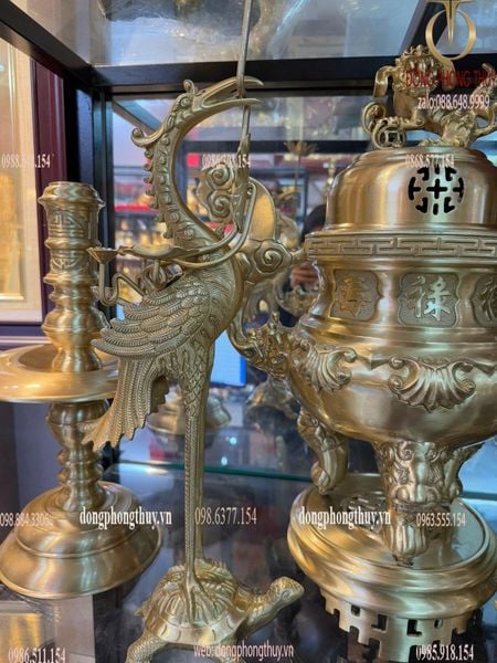 Bộ đỉnh đồng Ngũ sự cát tút hoa sòi cao 55cm nặng 24kg
