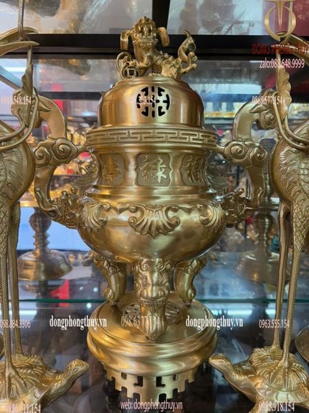 Bộ đỉnh đồng Ngũ sự cát tút hoa sòi cao 55cm nặng 24kg