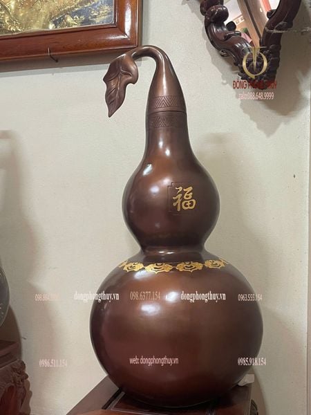 Hồ lô đồng đỏ dát điểm vàng 24k cao 88cm nặng 50kg