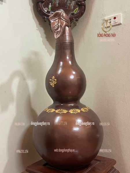 Hồ lô đồng đỏ dát điểm vàng 24k cao 88cm nặng 50kg