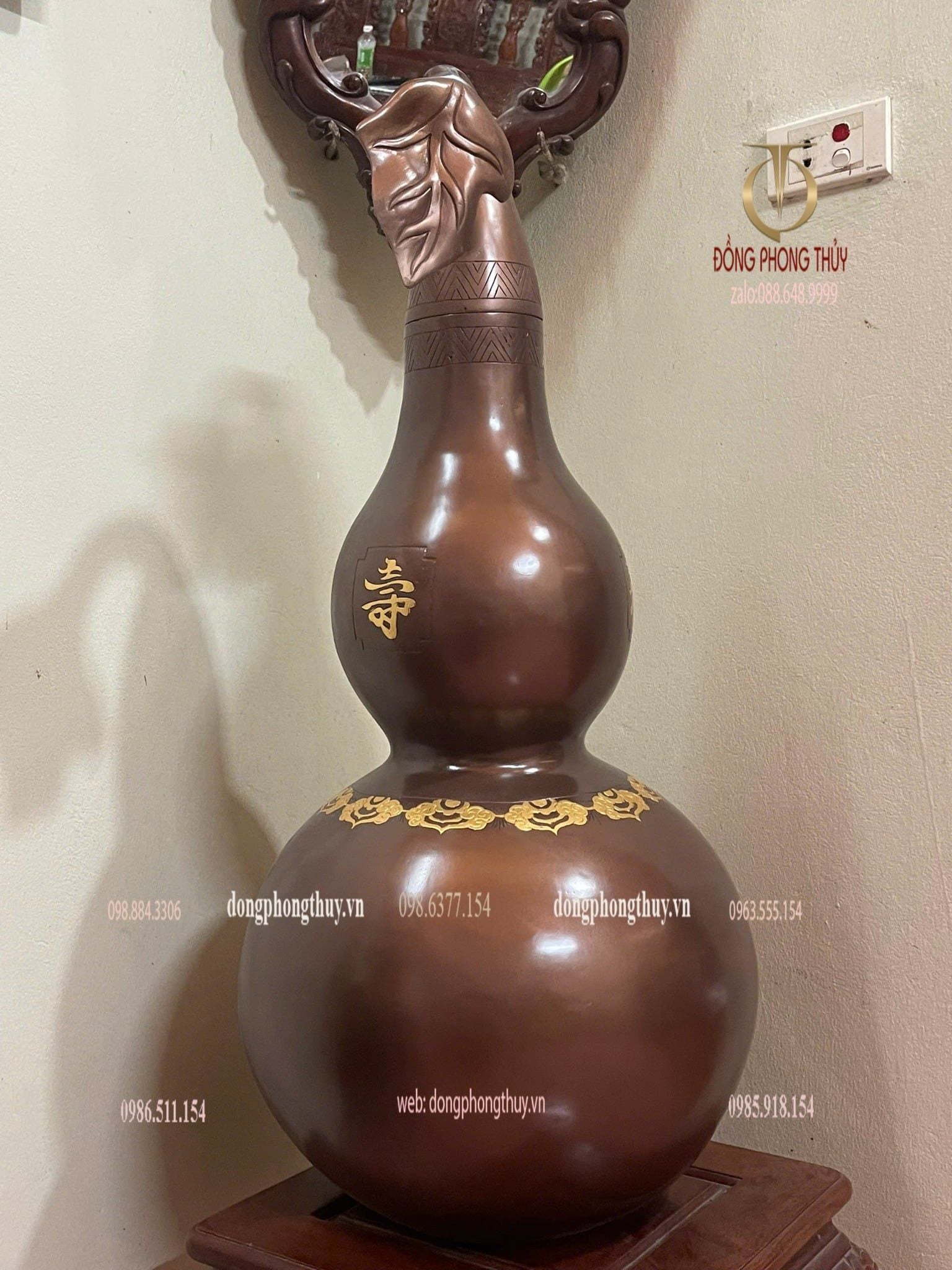 Hồ lô đồng đỏ dát điểm vàng 24k cao 81cm