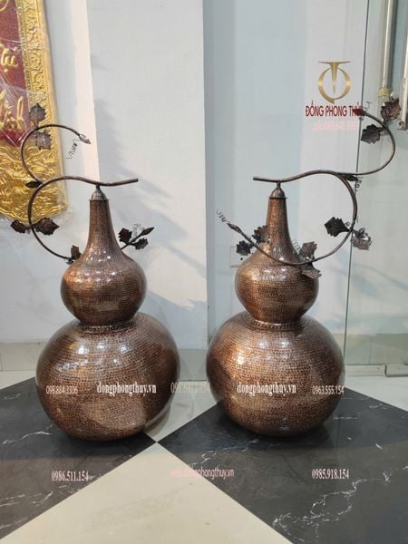 Hồ lô phong thủy bằng đồng đỏ gò thủ công Cao 81 đến đỉnh, cao 60 tới nắp đk 40
