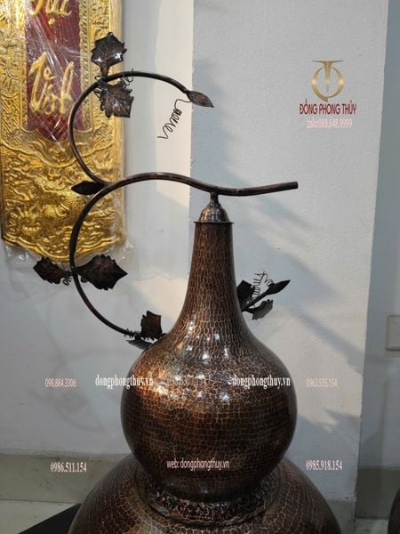 Hồ lô phong thủy bằng đồng đỏ gò thủ công Cao 81 đến đỉnh, cao 60 tới nắp đk 40