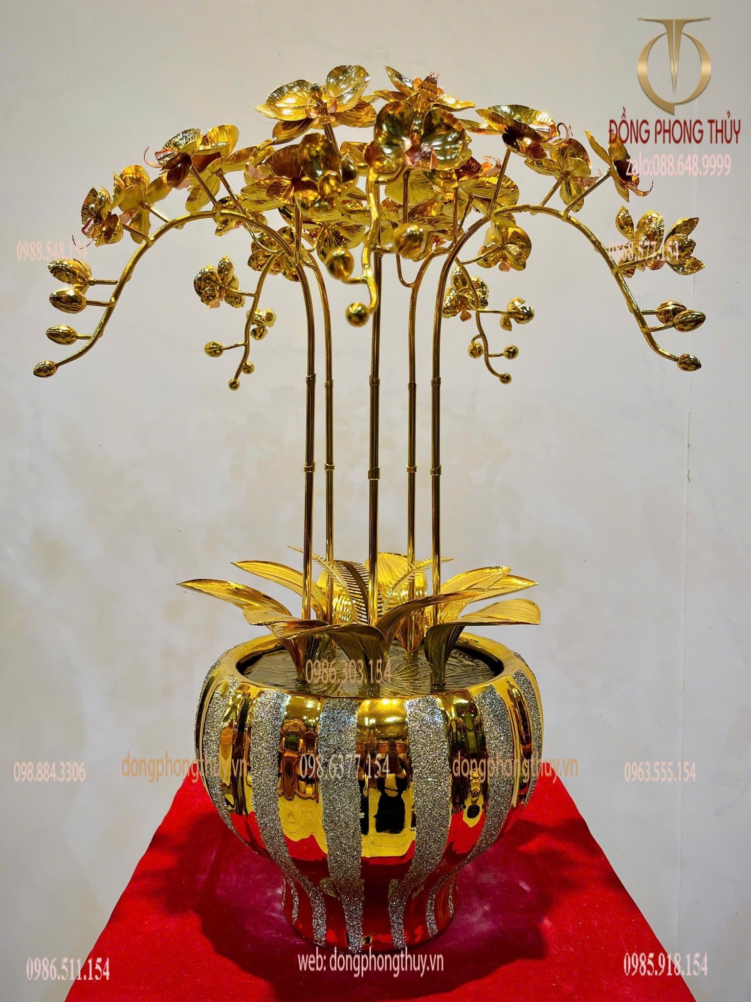 Chậu hoa lan mạ vàng 24k 5 cành cao 55cm