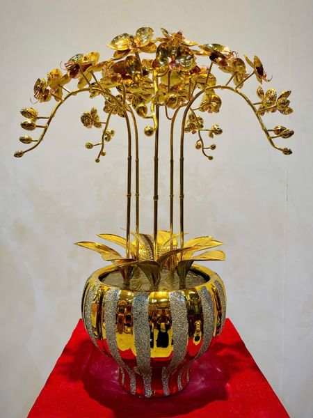 Chậu hoa lan mạ vàng 24k 5 cành cao 55cm