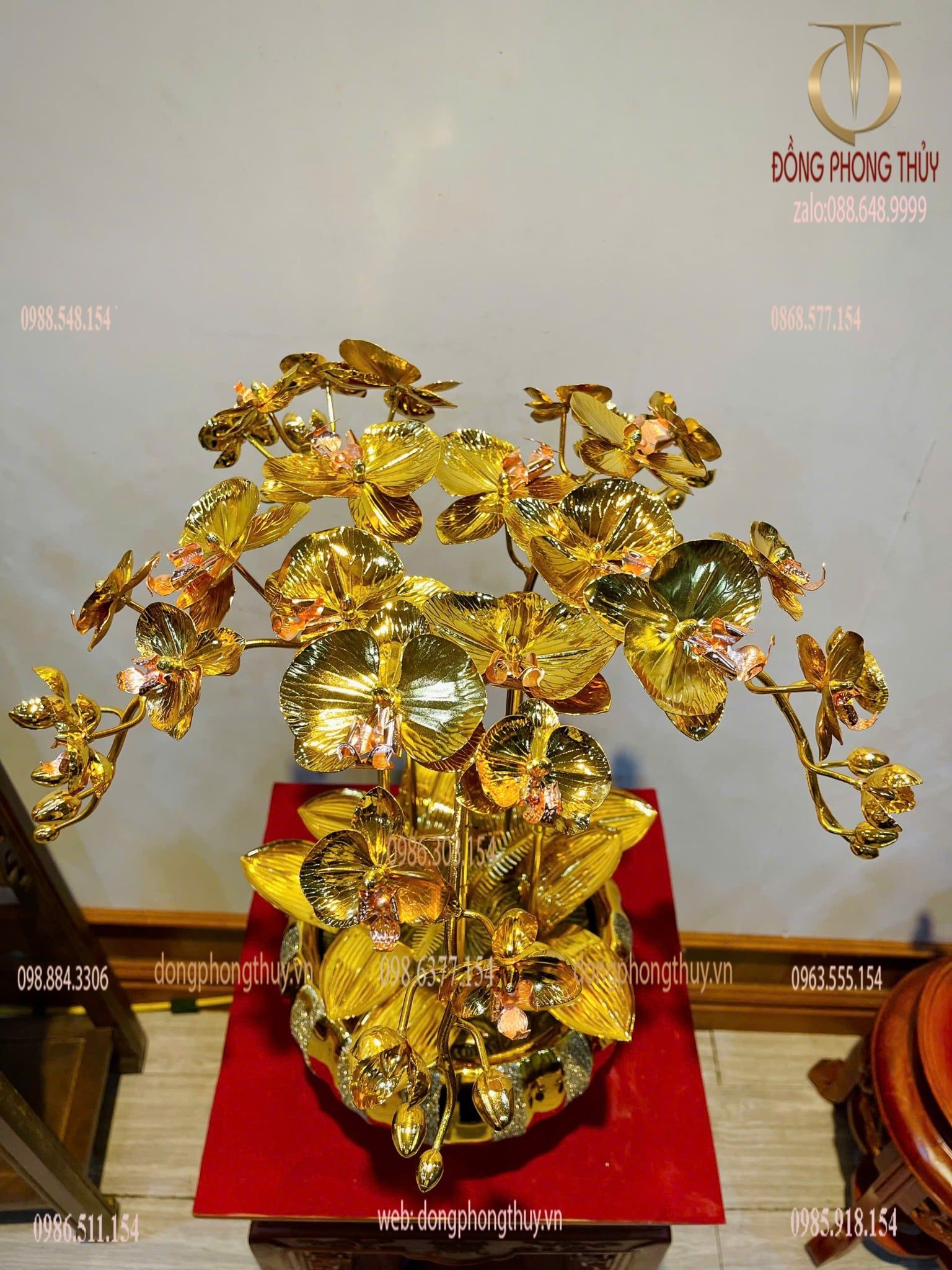 Chậu hoa lan mạ vàng 24k 5 cành cao 55cm