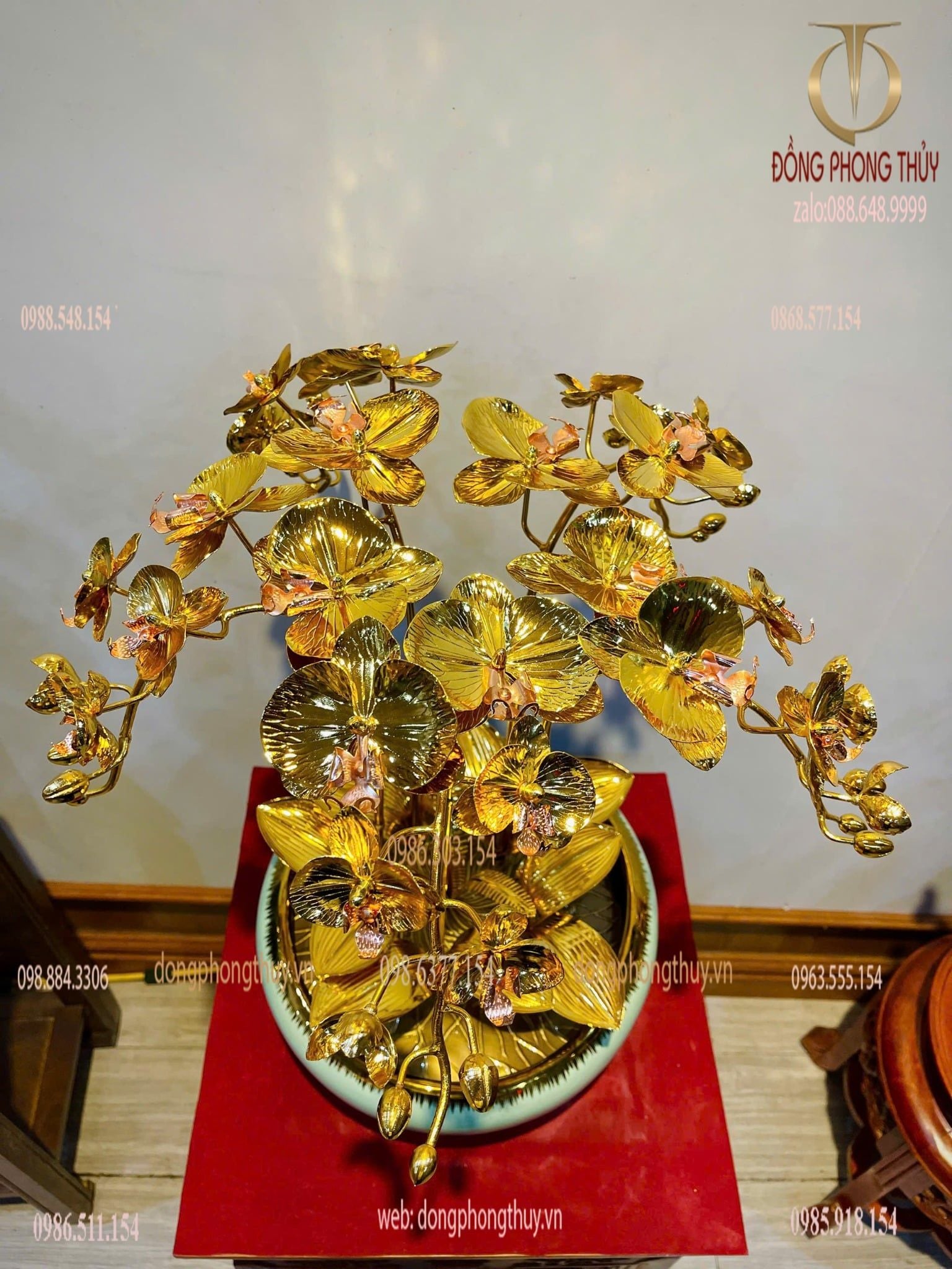 Chậu lan mạ vàng 24k trơn 5 cành Cao 50cm