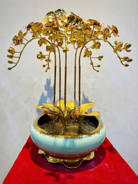 Chậu lan mạ vàng 24k trơn 5 cành Cao 50cm