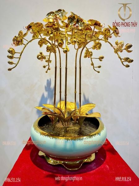 Chậu lan mạ vàng 24k trơn 5 cành Cao 50cm