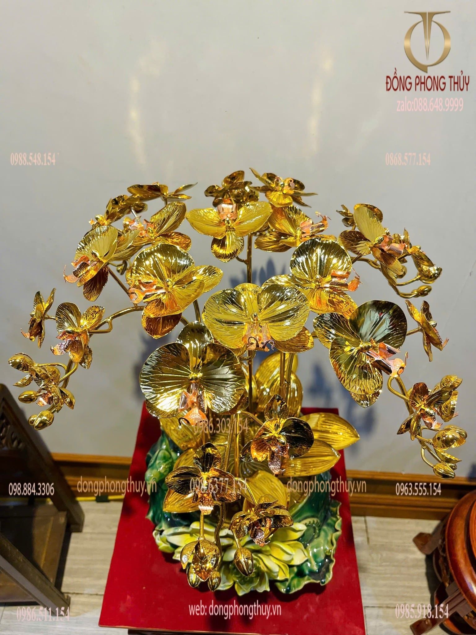 Chậu hoa lan mạ vàng 24k Chậu 6 cành Cao 56cm