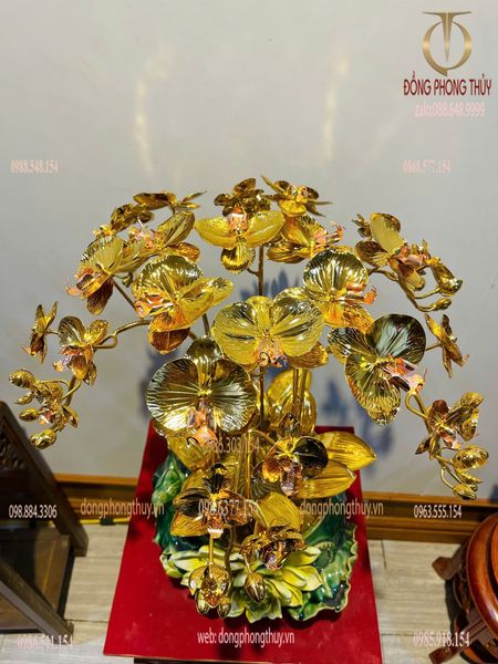 Chậu hoa lan mạ vàng 24k Chậu 6 cành Cao 56cm