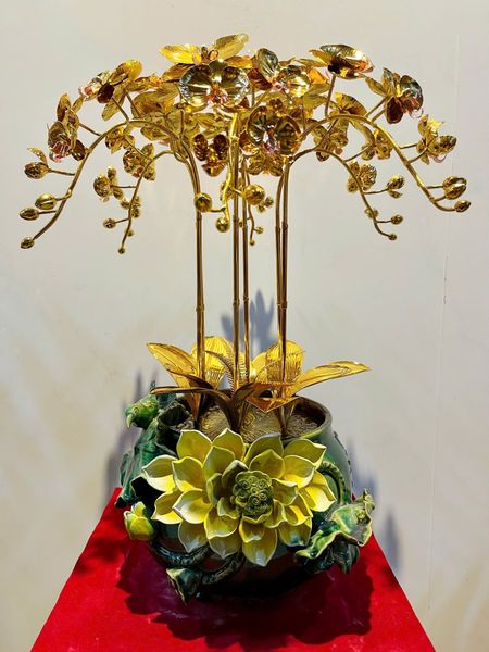 Chậu hoa lan mạ vàng 24k Chậu 6 cành Cao 56cm