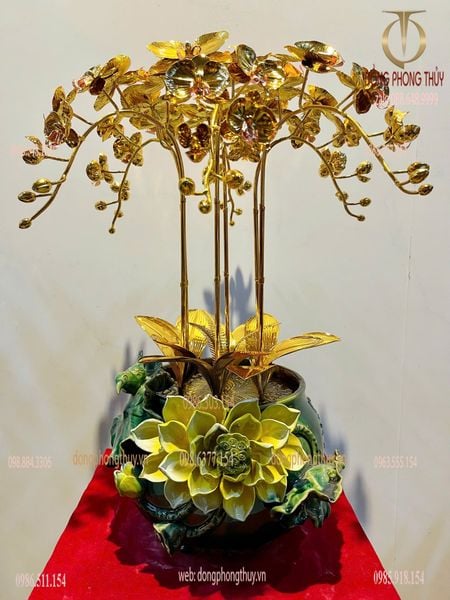 Chậu hoa lan mạ vàng 24k Chậu 6 cành Cao 56cm