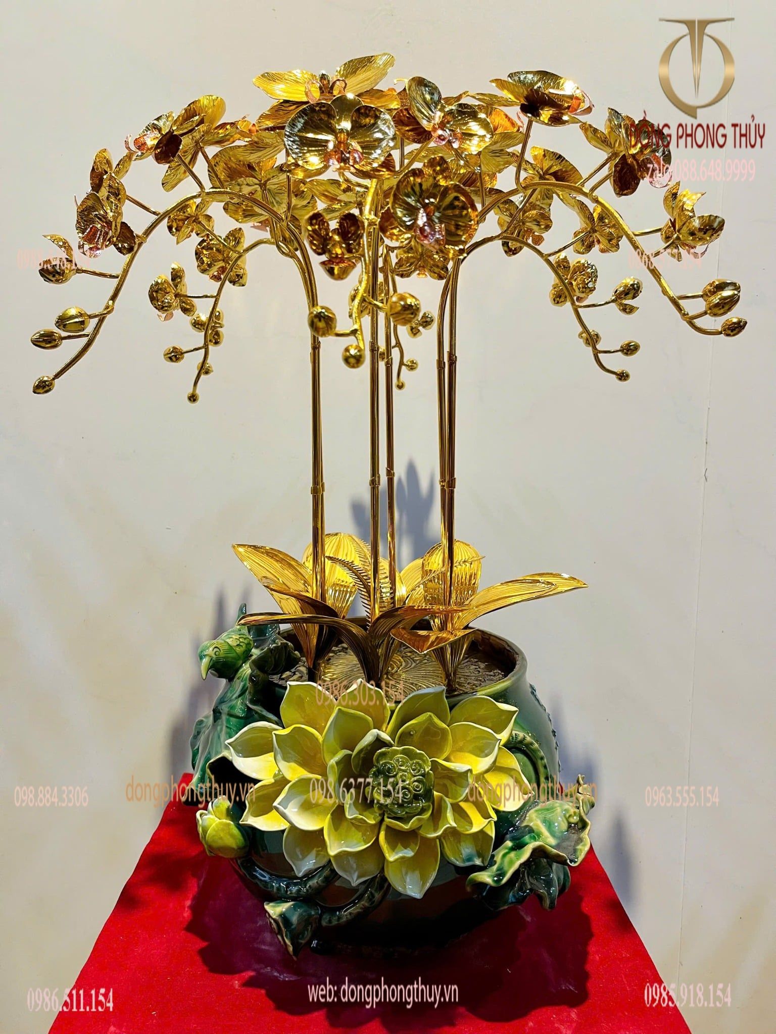 Chậu hoa lan mạ vàng 24k Chậu 6 cành Cao 56cm