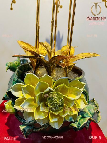 Chậu hoa lan mạ vàng 24k Chậu 6 cành Cao 56cm