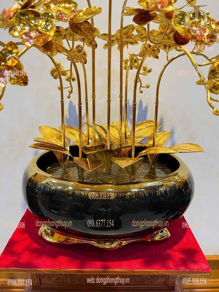 Chậu Lan 9 cành bằng đồng mạ vàng 24k