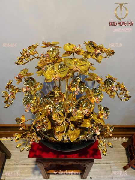 Chậu Lan 9 cành bằng đồng mạ vàng 24k