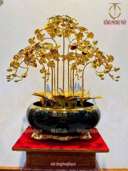 Chậu Lan 9 cành bằng đồng mạ vàng 24k
