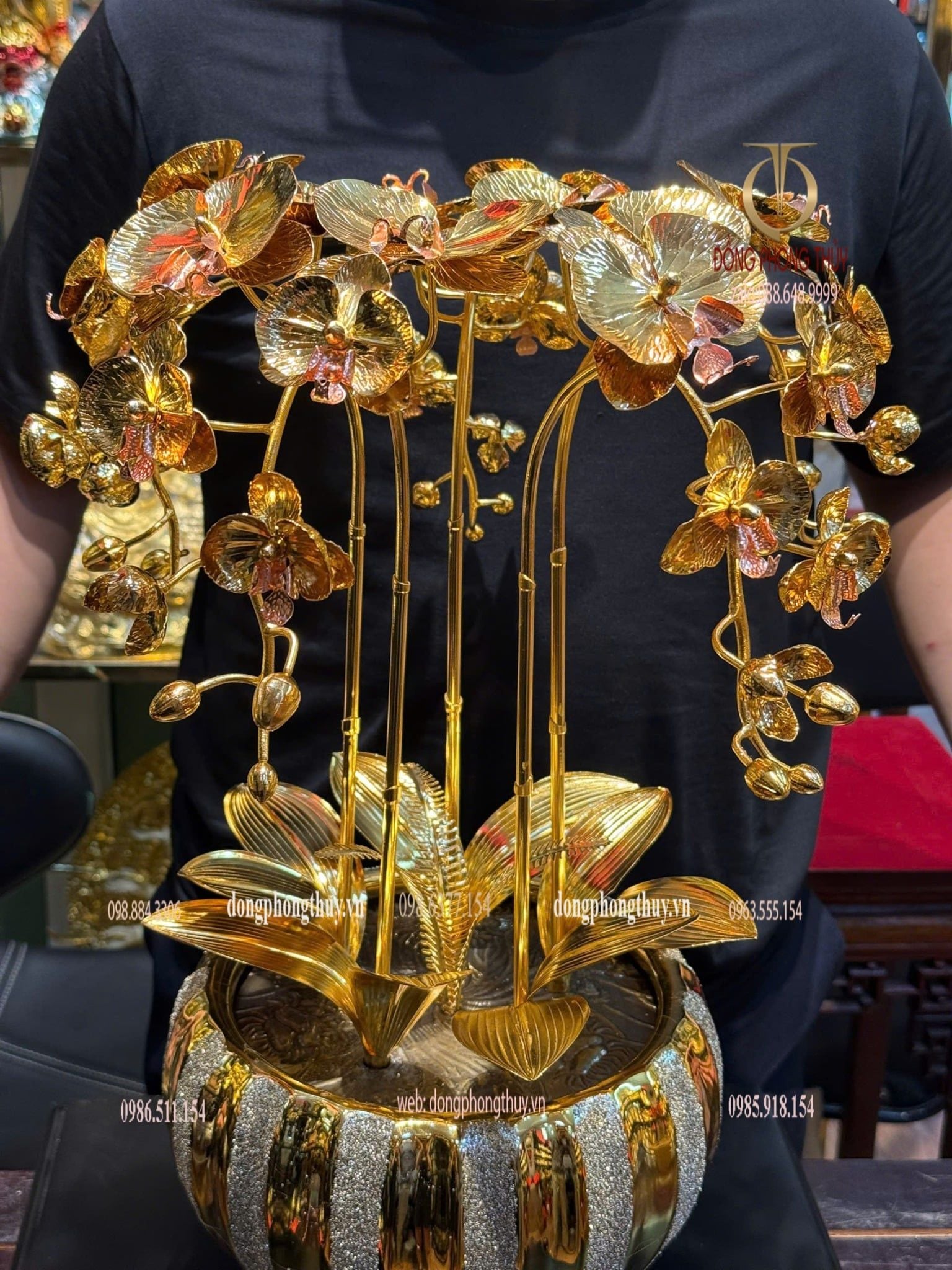 Chậu hoa lan bằng đồng mạ vàng 24k