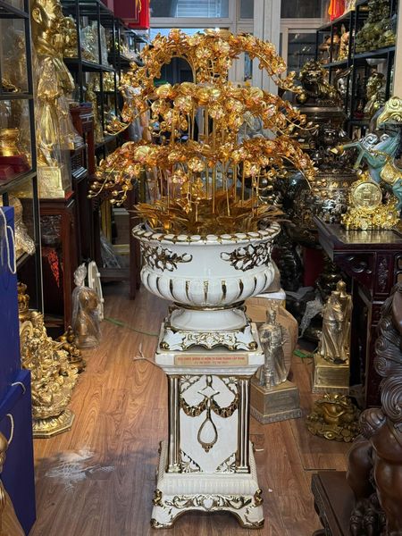 Chậu hoa lan bằng đồng mạ vàng 24k