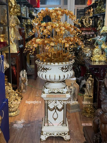 Chậu hoa lan bằng đồng mạ vàng 24k