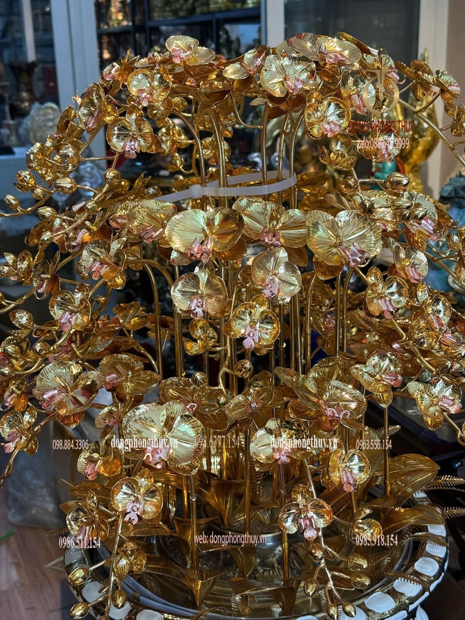 Chậu hoa lan bằng đồng mạ vàng 24k